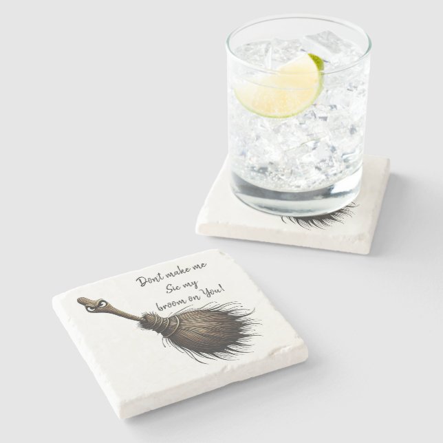 Witch's Pet Broom Stone Coaster (Side)