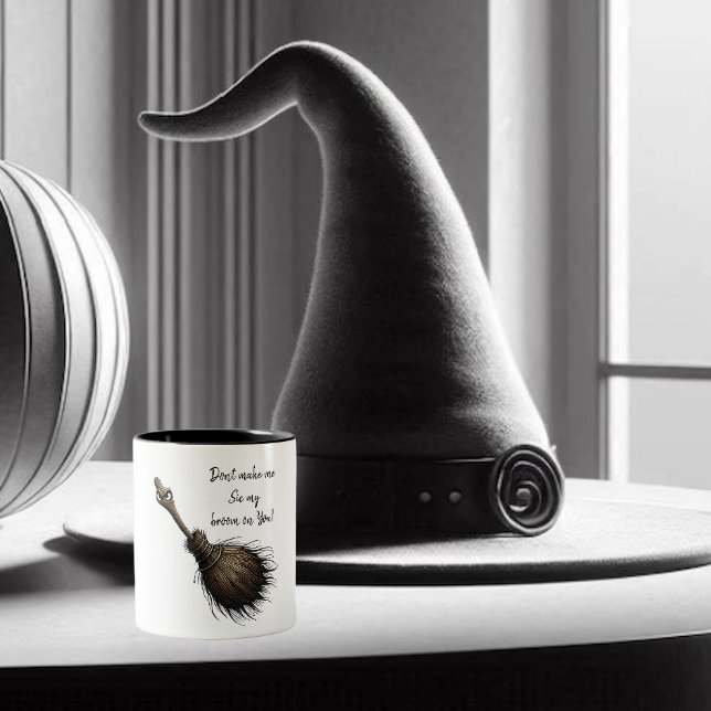 Witch's Pet Broom Two-Tone Coffee Mug (A witch can have a sense of humor too!!)