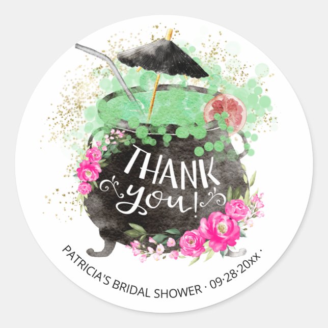 Witch's Punch Halloween Bridal Shower Thank You Classic Round Sticker (Front)