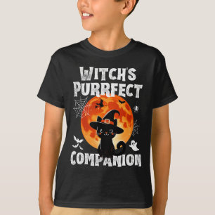 Witch's Purrfect Companion Cute Halloween Cat T-Shirt