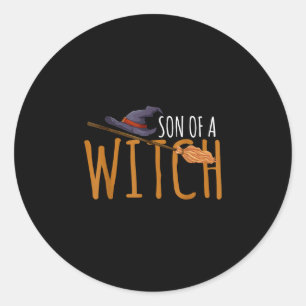 Witch's son halloween hat classic round sticker