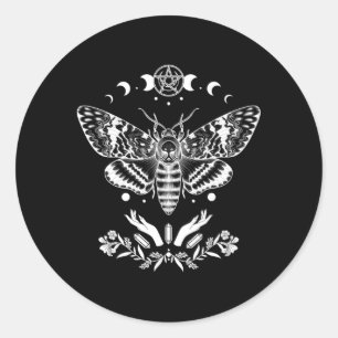 Witchy Aesthetic Mystic Death Hawk Moth Wiccan Moo Classic Round Sticker