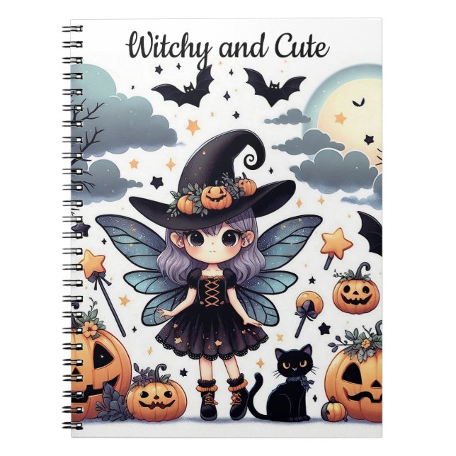 Witchy and Cute Spiral Photo Notebook (Front)