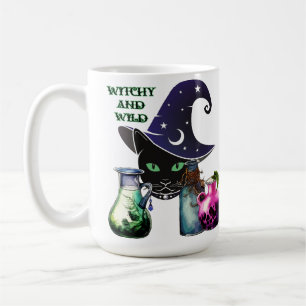 Witchy And Wild - Halloween Black Cat And Potions Coffee Mug