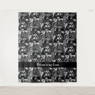 Witchy Baphomet with Gypsy Girls and Bats Coven Tapestry