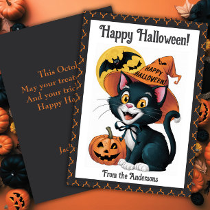 Witchy Black Cat Cute Custom Halloween Holiday Card