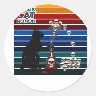 Witchy Black Cat Potion Retro Skull Art Classic Round Sticker