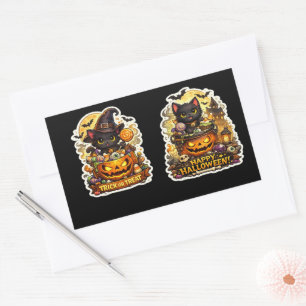 🐈⬛🎃 Witchy Black Cat – Spooky Halloween Pumpkin Rectangular Sticker