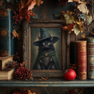 Witchy Black Cat - Vintage Style Halloween Poster