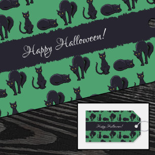 Witchy Black Cats Happy Halloween! Pixel Pattern Gift Tags