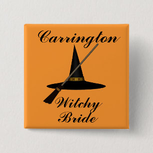 "Witchy Bride" - w/ Witch's Hat and Broom 15 Cm Square Badge