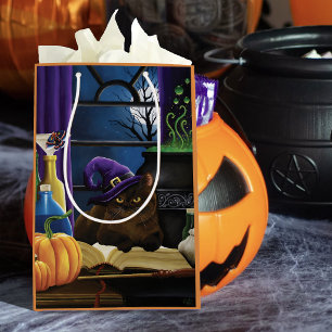 Witchy Brown Cat Magic Purple Full Moon Brewing Medium Gift Bag