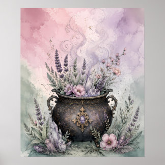 Witchy Caldron Lavender Crystal Whimsigoth Poster