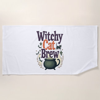 Witchy Cat Brew Beach Towel