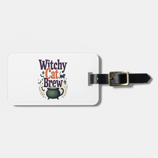 Witchy Cat Brew Luggage Tag (Front Horizontal)