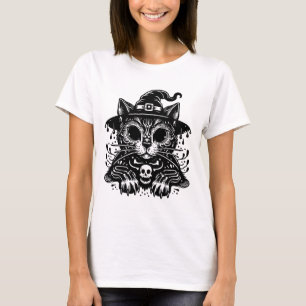Witchy Cat Creepy Halloween  T-Shirt