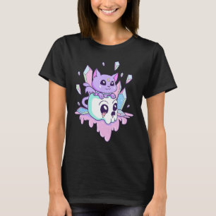 Witchy Cat Cute Pastel Goth Creepy Cats Skull Kitt T-Shirt