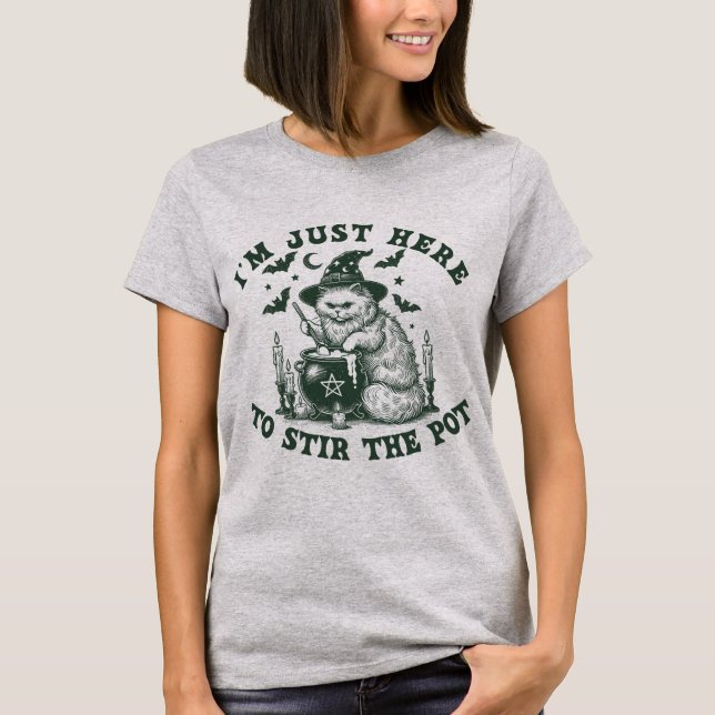 Witchy Cat Halloween  T-Shirt (Front)