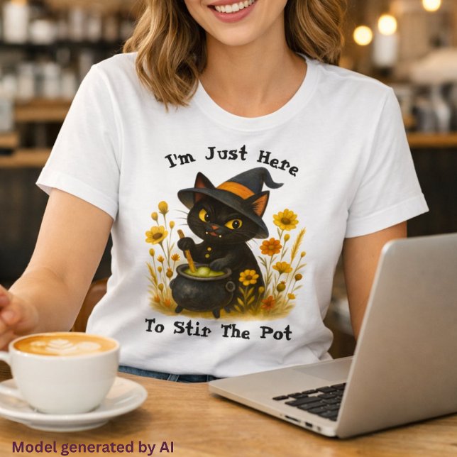 Witchy Cat - I’m Just Here to Stir the Pot T-Shirt (Creator Uploaded)
