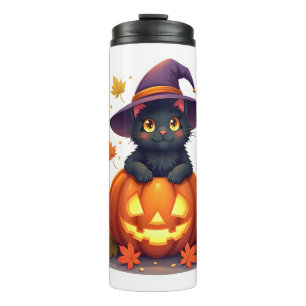Witchy Cat in a Pumpkin Hat Thermal Tumbler