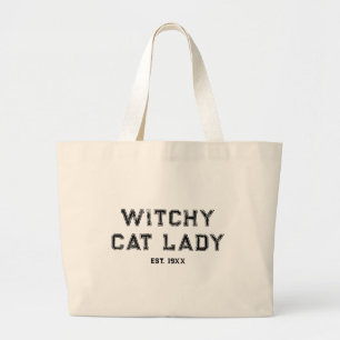 Witchy Cat Lady Custom Est. Date Distressed Womens Large Tote Bag