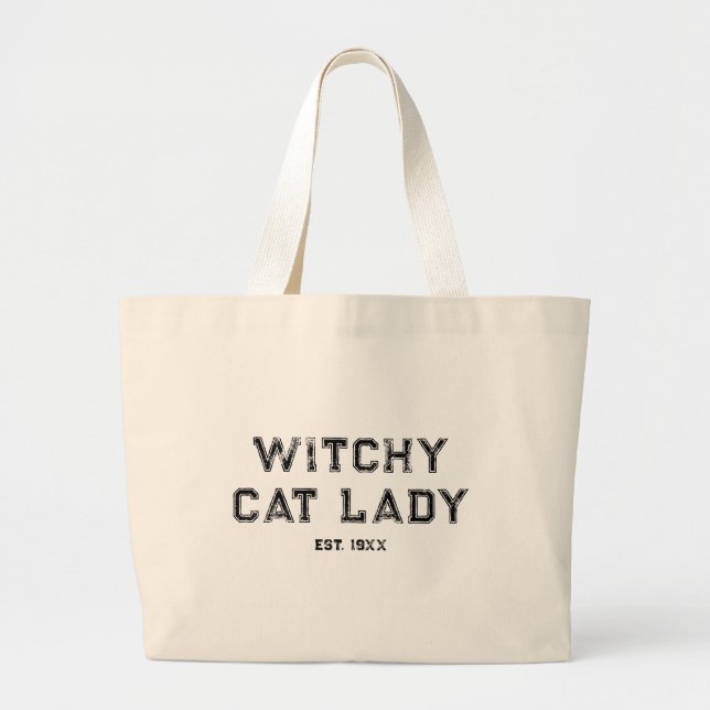 Witchy Cat Lady Custom Est. Date Distressed Womens Large Tote Bag (Front)