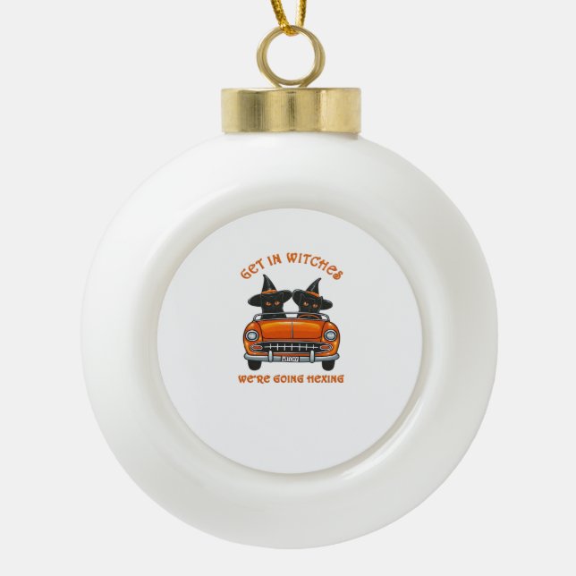 Witchy Cats Going Hexing Oversized T-Shirt Ceramic Ball Christmas Ornament (Front)