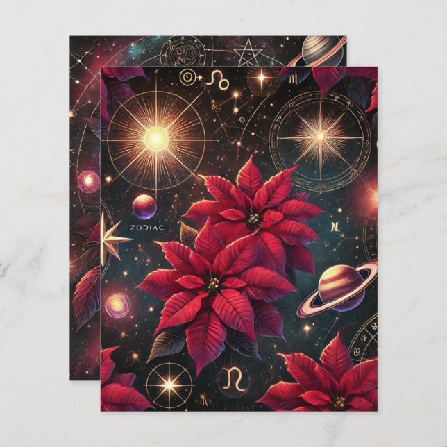 Witchy Celestial Skies Poinsettia Scrapbook Paper (Front/Back)