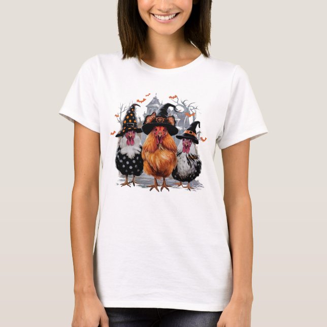 Witchy Chickens Halloween Gift Funny Chicken Lover T-Shirt (Front)