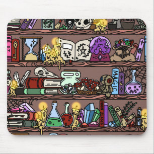 Witchy Cosy Cluttered Bookshelf Mouse Mat