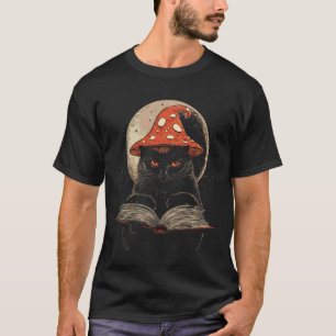 Witchy Cottagecore Mushroom Cat Reading a Book Wom T-Shirt
