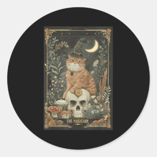 Witchy Cute Cat Tarot Card Gothic Cottagecore Mush Classic Round Sticker
