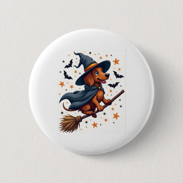 Witchy Dachshund Delight 6 Cm Round Badge (Front)