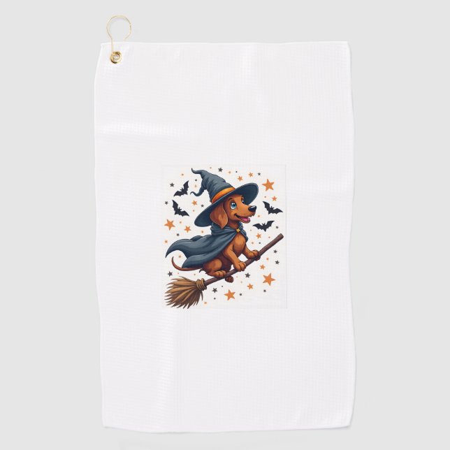 Witchy Dachshund Delight Golf Towel (Front)
