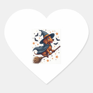Witchy Dachshund Delight Heart Sticker