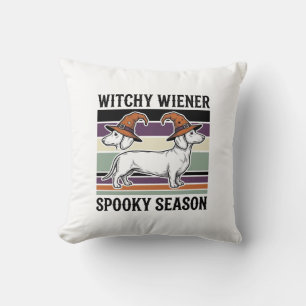 Witchy Dachshund Halloween Vintage Engraving Dog S Cushion