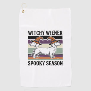 Witchy Dachshund Halloween Vintage Engraving Dog S Golf Towel