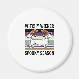 Witchy Dachshund Halloween Vintage Engraving Dog S Magnet