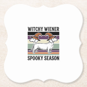 Witchy Dachshund Halloween Vintage Engraving Dog S Paper Coaster
