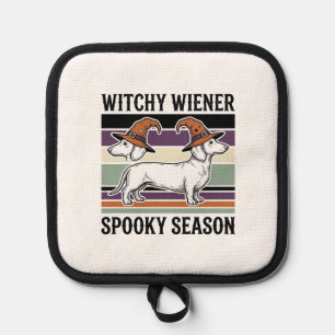 Witchy Dachshund Halloween Vintage Engraving Dog S Pot Holder