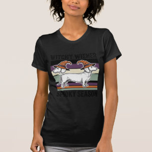 Witchy Dachshund Halloween Vintage Engraving Dog S T-Shirt