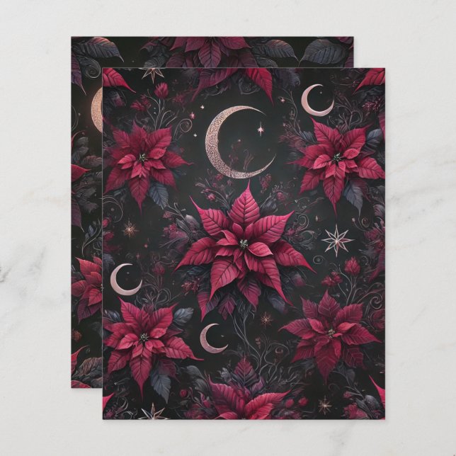 Witchy Dark Moon Poinsettia Scrapbook Paper (Front/Back)