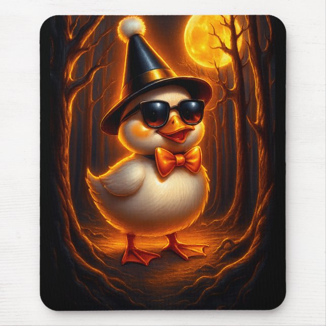 Witchy Duck Halloween Mouse Pad – Funny Cartoon An (Front)
