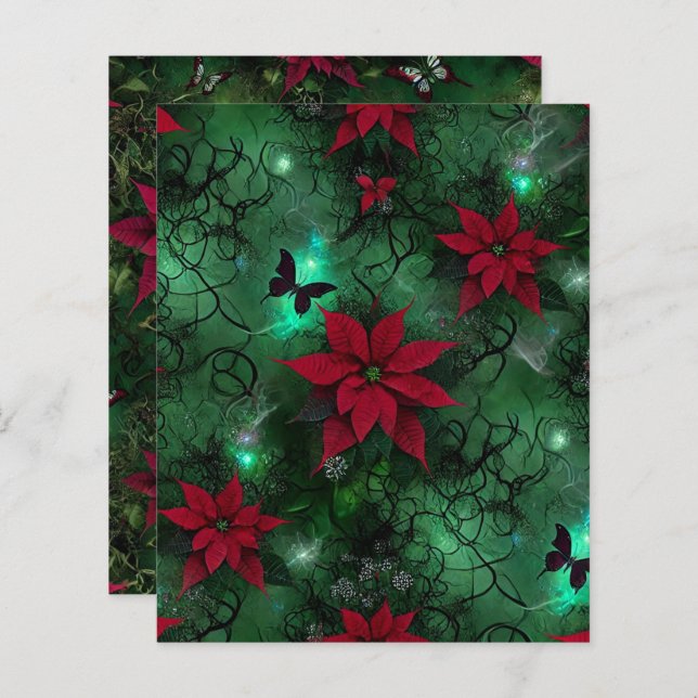 Witchy Enchanted Forest Poinsettia Scrapbook Paper (Front/Back)