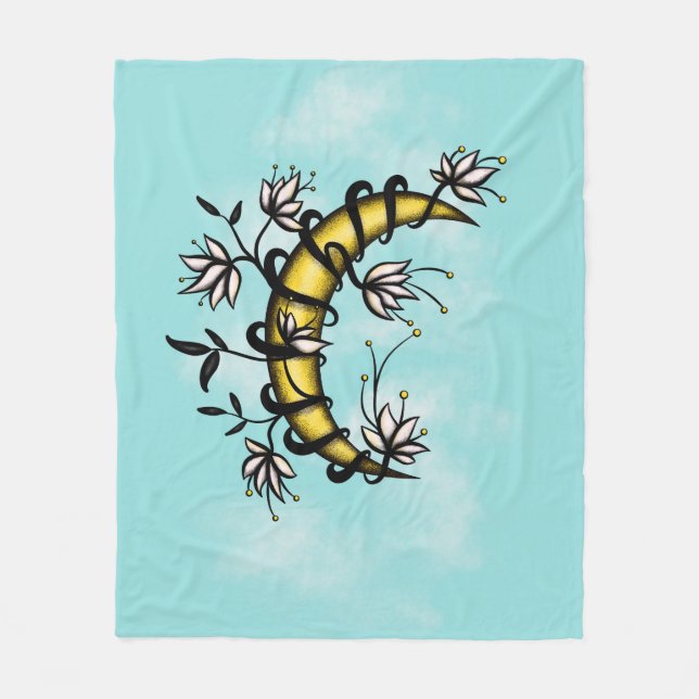 Witchy Floral Moon Fleece Blanket (Front)