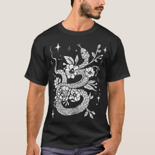 Witchy Floral Snake, Gothic Punk HandDrawn Art T-Shirt