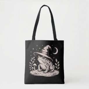 Witchy Frog Vintage Halloween Goblincore Tote Bag