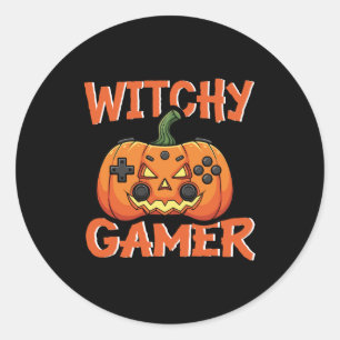 Witchy Gamer Halloween Classic Round Sticker