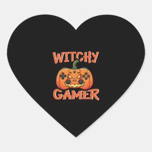 Witchy Gamer Halloween Heart Sticker