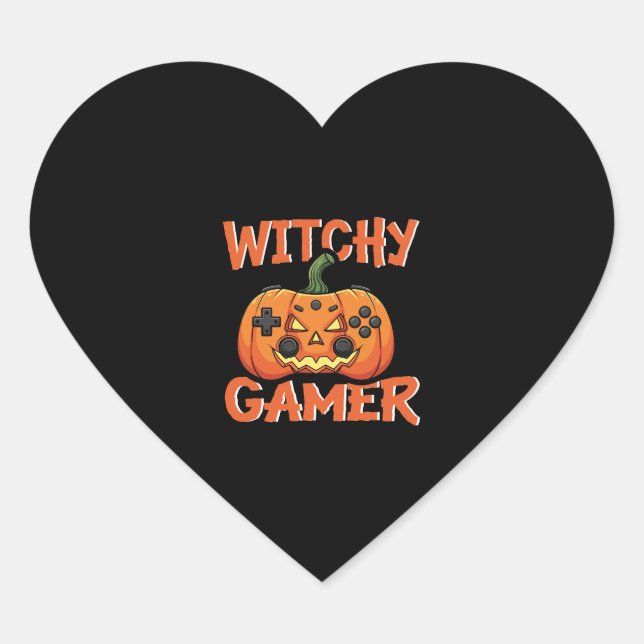 Witchy Gamer Halloween Heart Sticker (Front)
